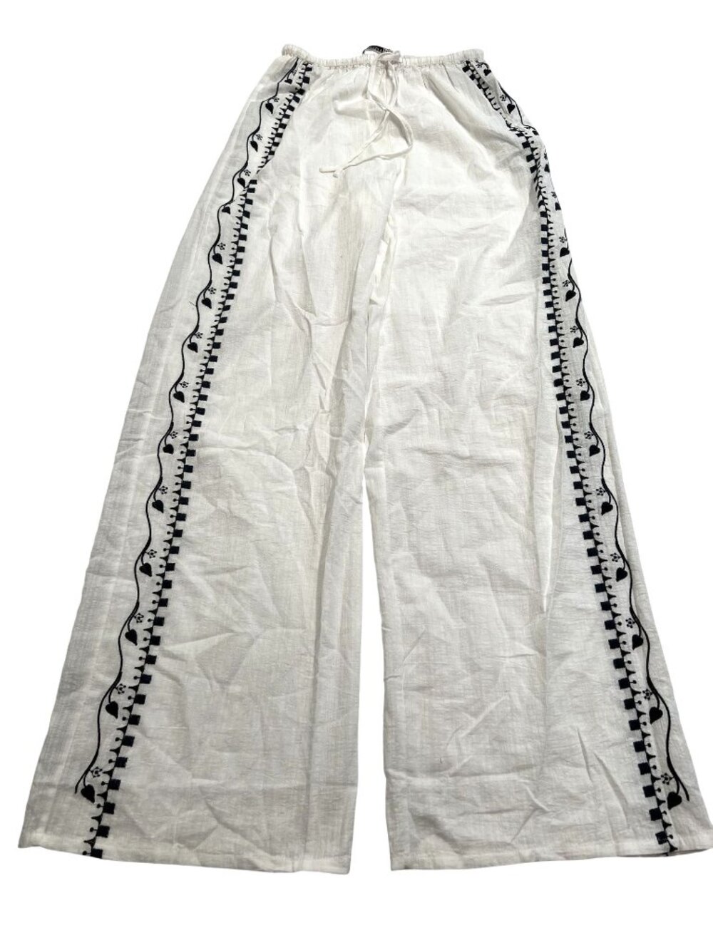 Venroy Wide Leg Side Embroidery Pants in White